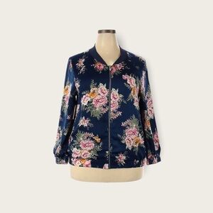 MARYBELLE DIA & CO WILDOVE Blue With Pink Floral Bomber Jacket Size 2X